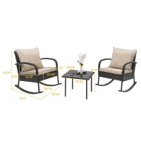 3 Piece Rattan Rocking Chair with Tea-table